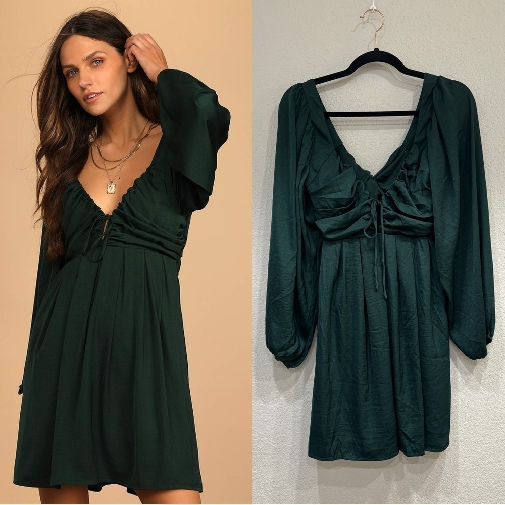 NWOT Lulus Forever Tied to You Emerald Green Satin Tie-Back Mini Dress